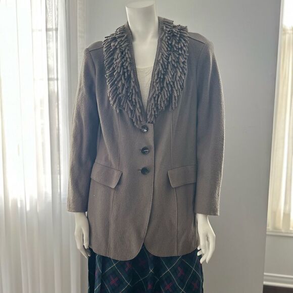 Marc Cain 100% Wool Fringe Collar Blazer Sz 14 - Picture 3 of 15